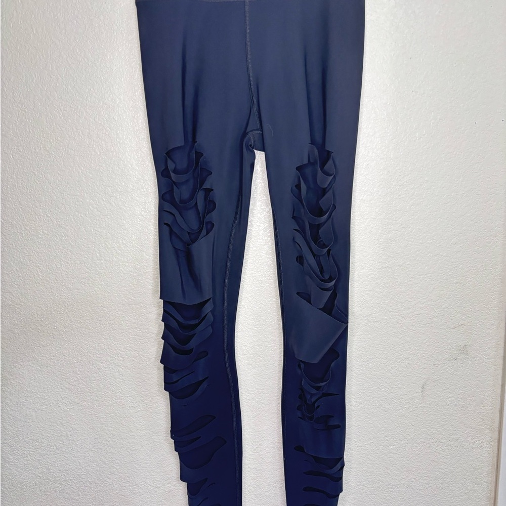Alo Yoga High-Waist Ripped Warrior Leggings black Yoga Core Streetwear XS - Picture 6 of 12